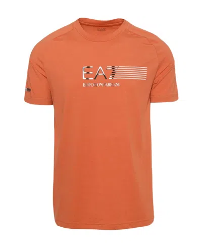 Ea7 Line Logo Shoulder-inserted Round-neck T-shirt In Red