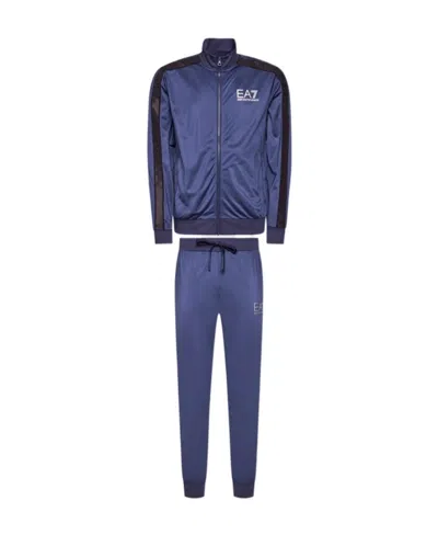 Ea7 Logo Casual Jacket And Sweatpants Set In Blue