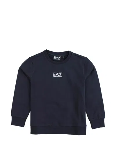 Ea7 Logo Cotton Sweater In Blue