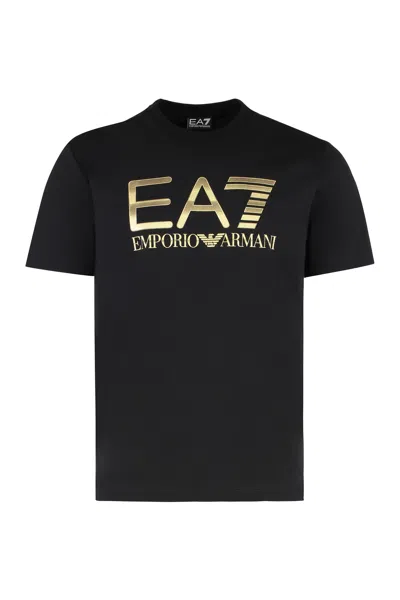 Ea7 Logo Cotton T-shirt In Black