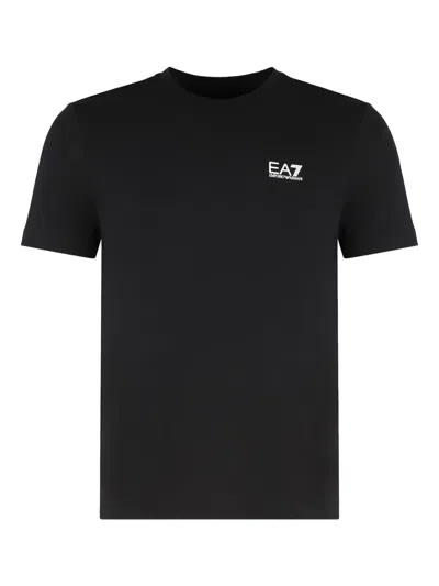 Ea7 Logo Cotton T-shirt In Black