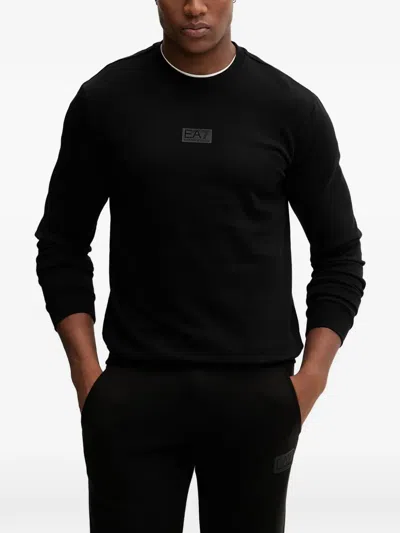 Ea7 Logo Crew-neck Sweatshirt In Black