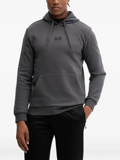 Ea7 Logo-detail Hoodie In Gray