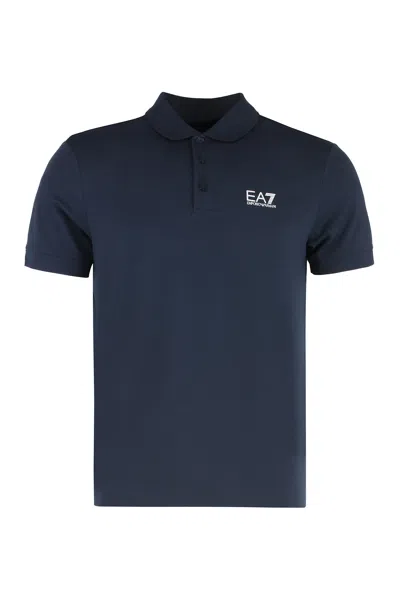 Ea7 Logo Detail Stretch Cotton Polo Shirt In Blue