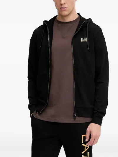 Ea7 Logo-detail Zip-up Hoodie In Black