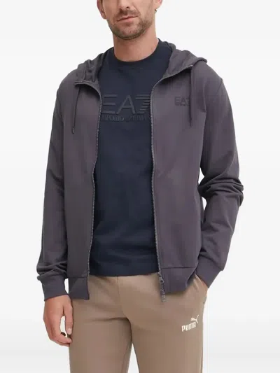 Ea7 Logo-detail Zip-up Hoodie In Gray