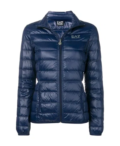 Ea7 Logo Down Jacket In Blue