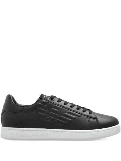 Ea7 Logo-embellished Leather Sneakers In Black