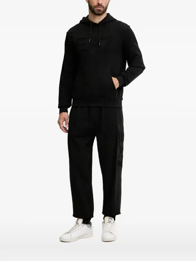 Ea7 Logo-embossed Hoodie In Black