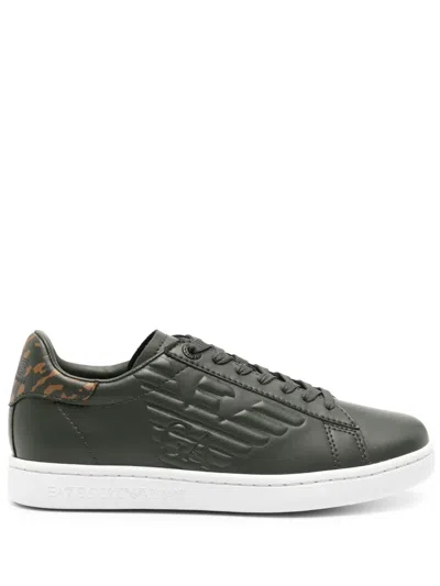 Ea7 Logo-embossed Leather Sneakers In Green