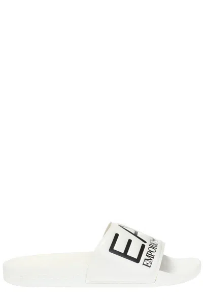 Ea7 Logo-embossed Open Toe Slides In White