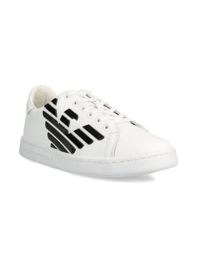 Ea7 Kids' Logo-embossed Sneakers In White