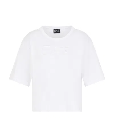 Ea7 Logo-embroidered Cotton T-shirt In White