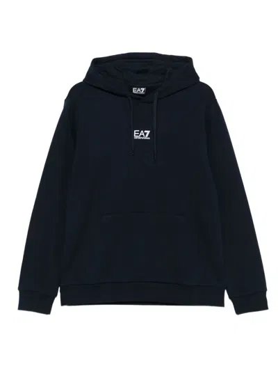 Ea7 Logo-embroidered Hoodie In Blue