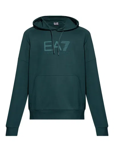 Ea7 Logo-embroidered Hoodie In Green