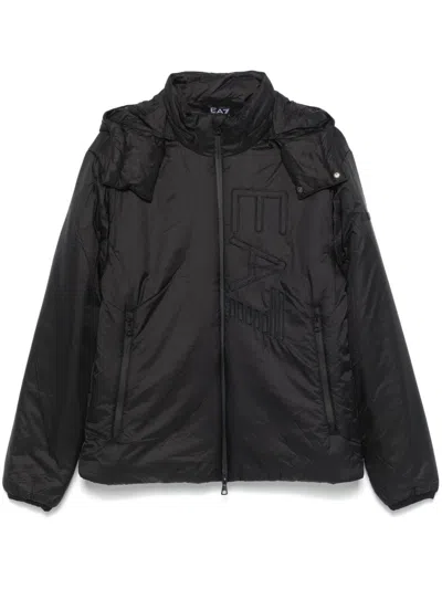 Ea7 Logo-embroidered Puffer Jacket In Black