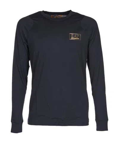 Ea7 Logo Embroidered T-shirt In Black
