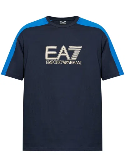 Ea7 Logo-embroidered T-shirt In Navy Blue