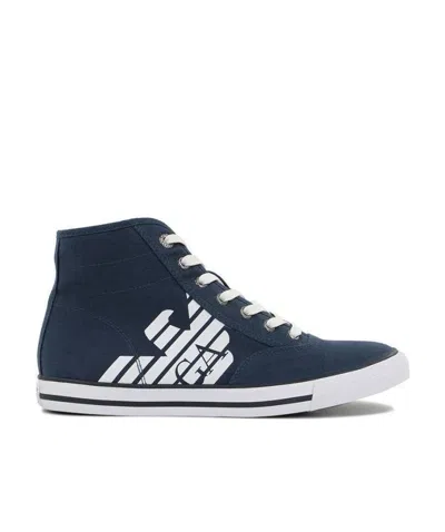 Ea7 Logo High-top Casual Sneakers In Black