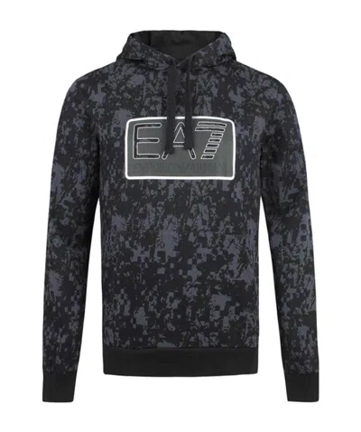 Ea7 Logo Hooded Camouflage Sweater In Black