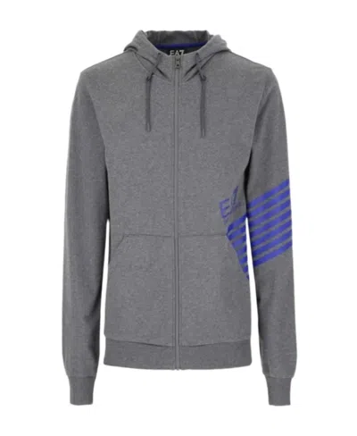 Ea7 Logo Hooded Casual Coat In Gray