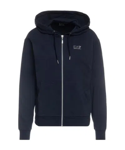 Ea7 Logo Hooded Casual Jacket In Black
