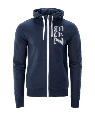 Ea7 Logo Hooded Casual Jacket In Blue