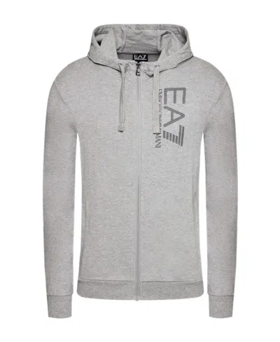 Ea7 Logo Hooded Casual Jacket In Gray