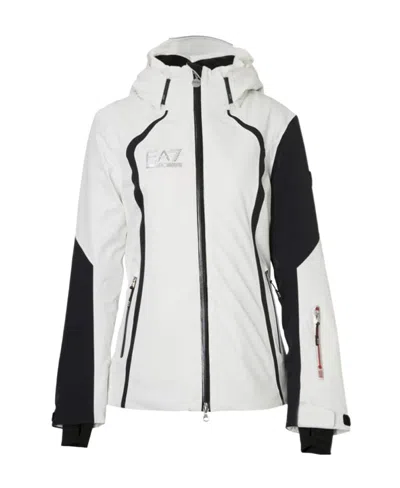 Ea7 Logo Hooded Casual Jacket In White