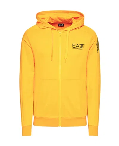 Ea7 Logo Hooded Casual Jacket In Yellow