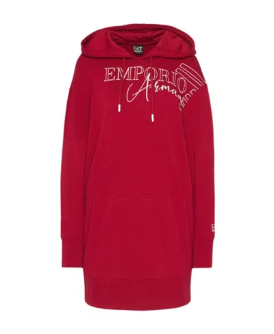 Ea7 Logo Hooded Dress In Red