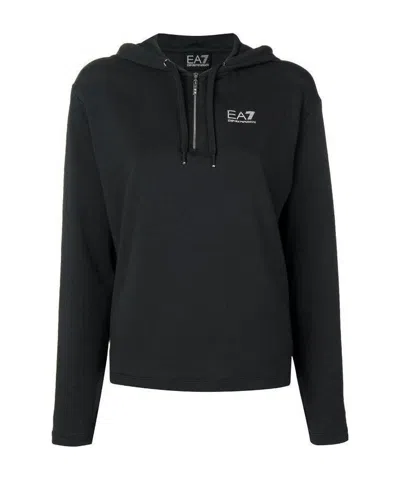 Ea7 Logo Hooded Sweater In Black