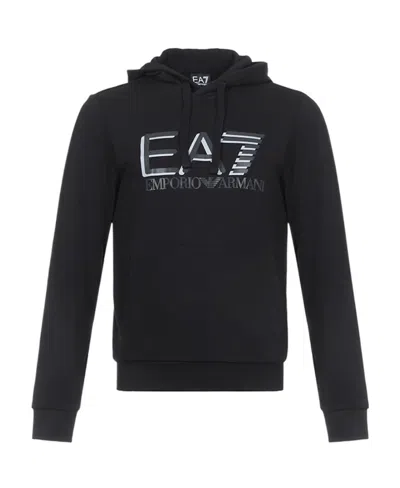 Ea7 Logo Hooded Sweater In Black