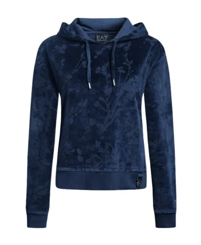 Ea7 Logo Hooded Sweater In Blue