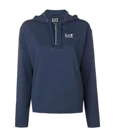 Ea7 Logo Hooded Sweater In Blue