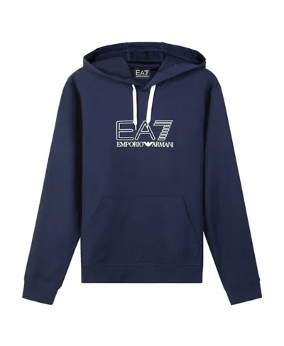 Ea7 Logo Hooded Sweater In Blue