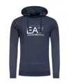 Ea7 Logo Hooded Sweater In Blue