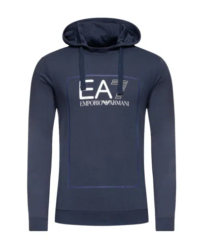 Ea7 Logo Hooded Sweater In Blue