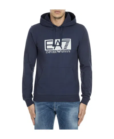 Ea7 Logo Hooded Sweater In Blue