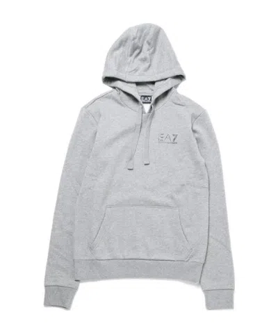 Ea7 Logo Hooded Sweater In Gray