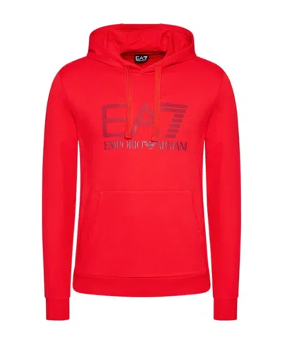 Ea7 Logo Hooded Sweater In Red