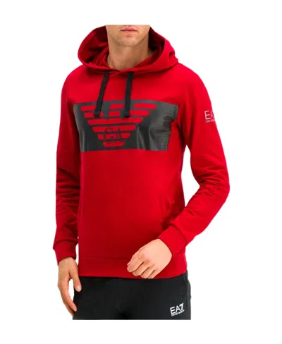 Ea7 Logo Hooded Sweater In Red