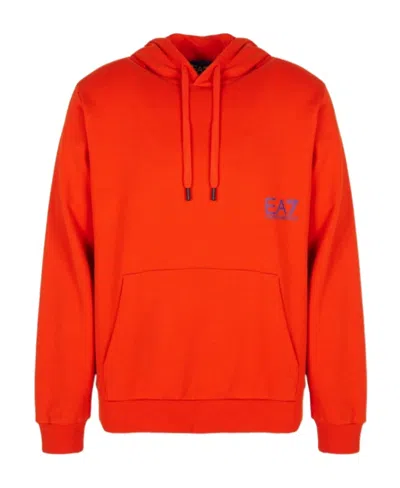 Ea7 Logo Hooded Sweater In Red