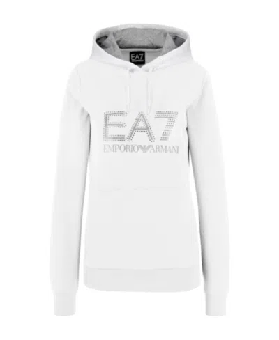 Ea7 Logo Hooded Sweater In White