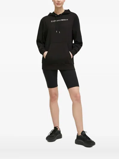 Ea7 Logo Hooded Top In Black