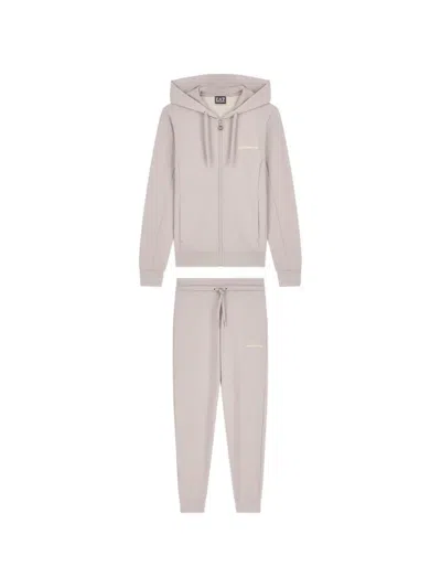 Ea7 Logo Hoodie And Trousers Tracksuit In Neutral