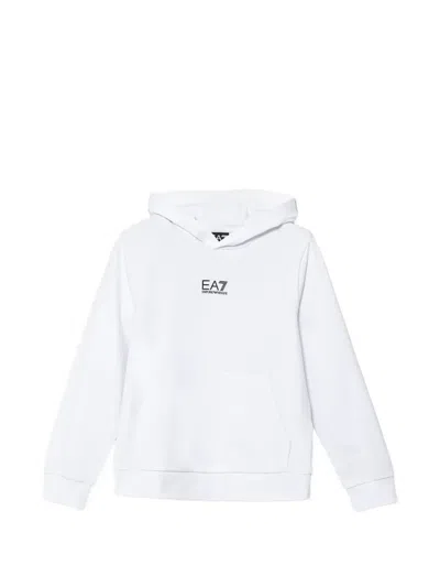 Ea7 Kids' Logo Hooded Sweater In White