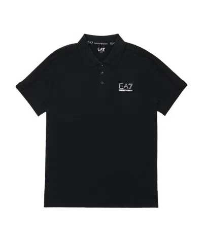 Ea7 Logo Lapel Polo Shirt In Black