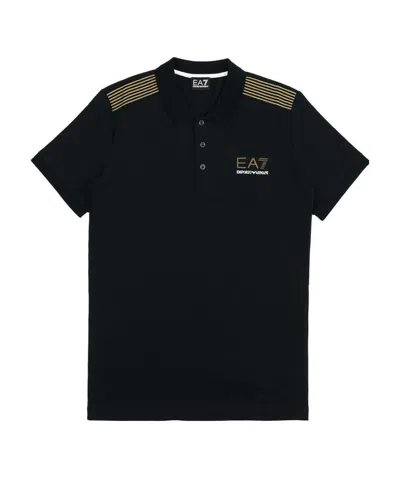 Ea7 Logo Lapel Polo Shirt In Black