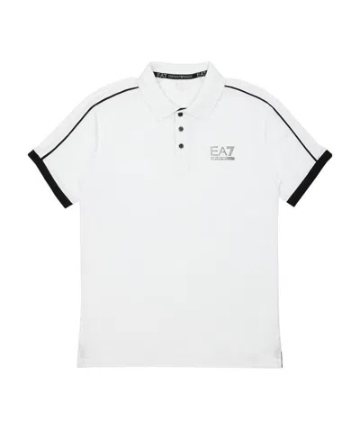 Ea7 Logo Lapel Polo Shirt In White